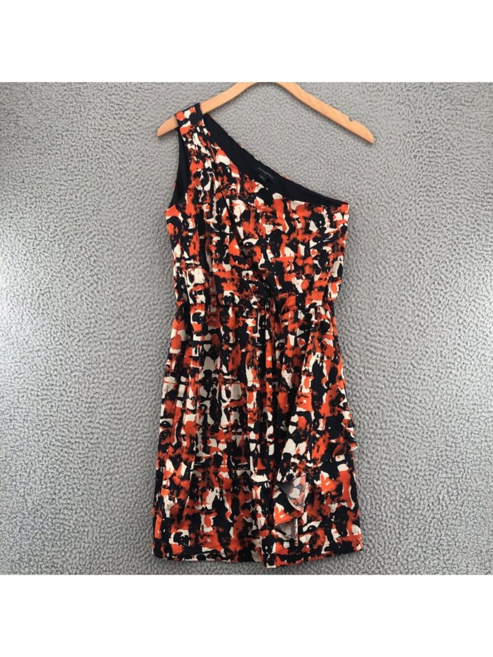 Banana Republic Dress Womens 2 Orange One Shoulder Draped Sheath Pleated Mini